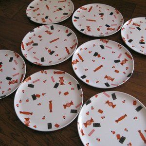 Hyde And Eek Halloween Plates 8 Melamine Trick Or Treat Candy Pink Orange New